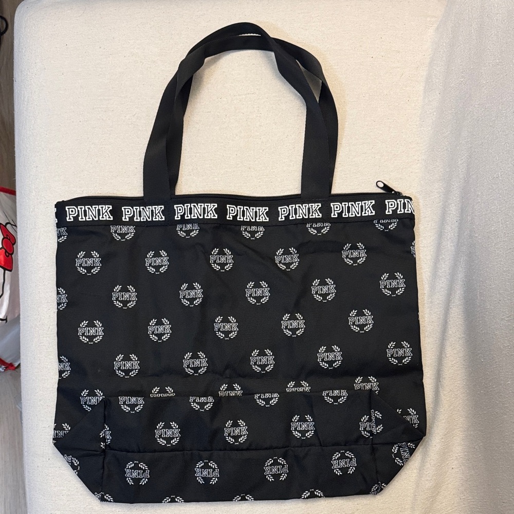 PINK Victoria's Secret Black Logo Print Tote Bag - Picture 2 of 3
